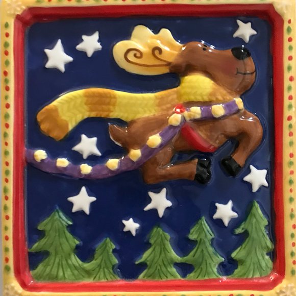 Holiday Christmas Candle reindeer CERAMIC 5-1/2” Cube - Picture 5 of 8